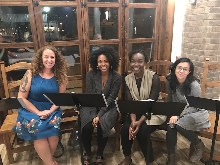 Playwright with actors from BURST reading 8/4/2018.