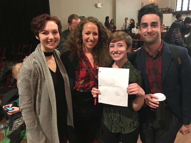 Me and my cast after they nailed the staged reading of MY BODY! From left to right: Chelsey Sheppard, myself, Corinne Landy, and Micah Smith.