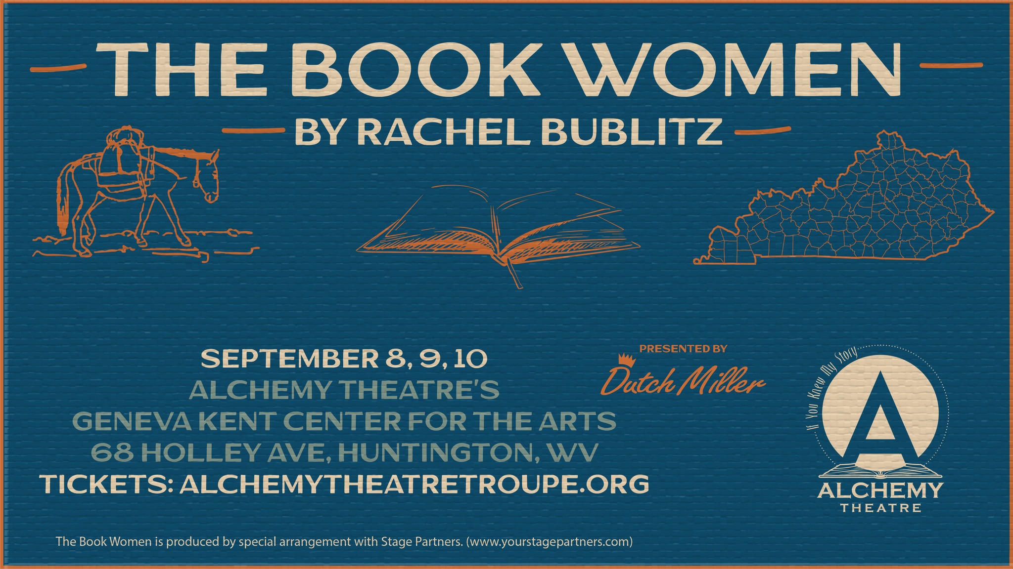 Production poster for THE BOOK WOMEN at Alchemy Theatre.