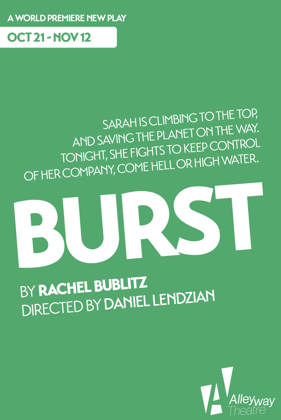 Promotional poster from the 2022 World Premiere of BURST at Alleyway Theatre.