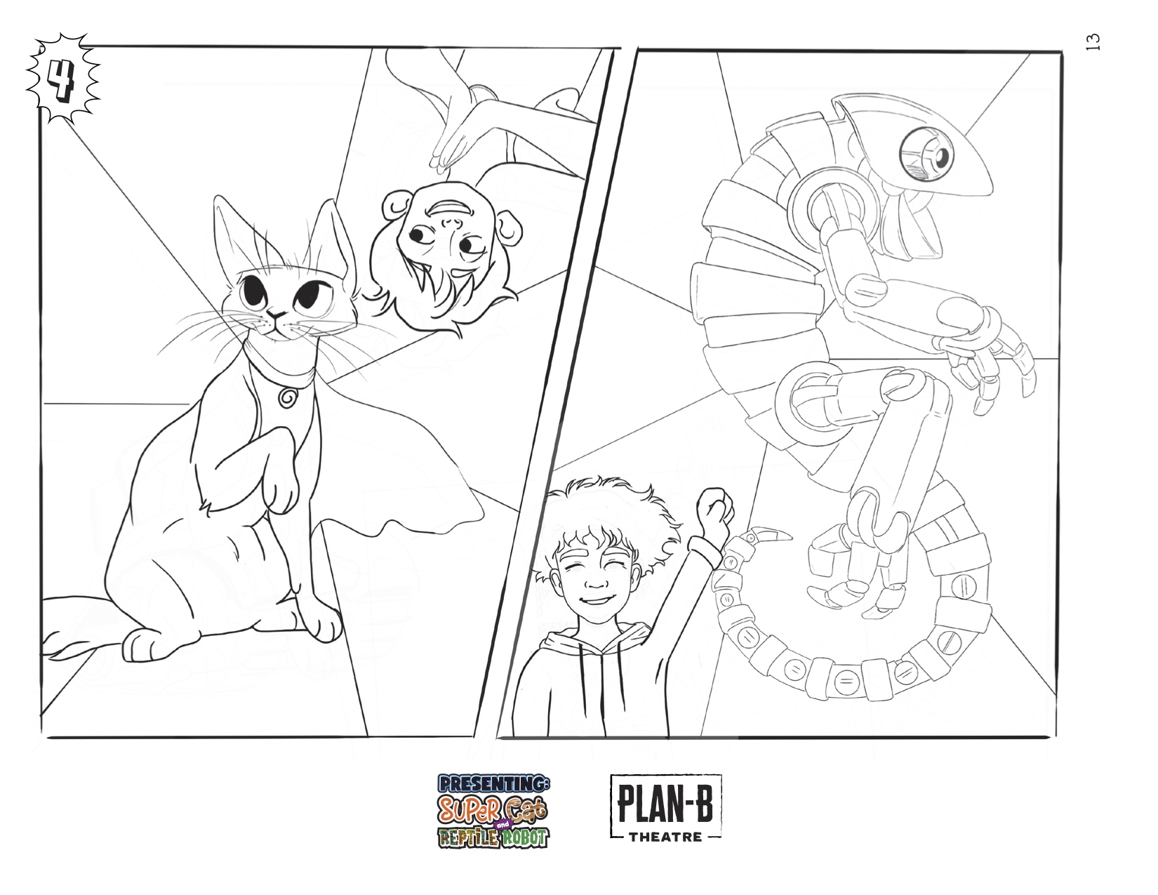 PRESENTING: SUPER CAT & REPTILE ROBOT coloring page with all male cast.