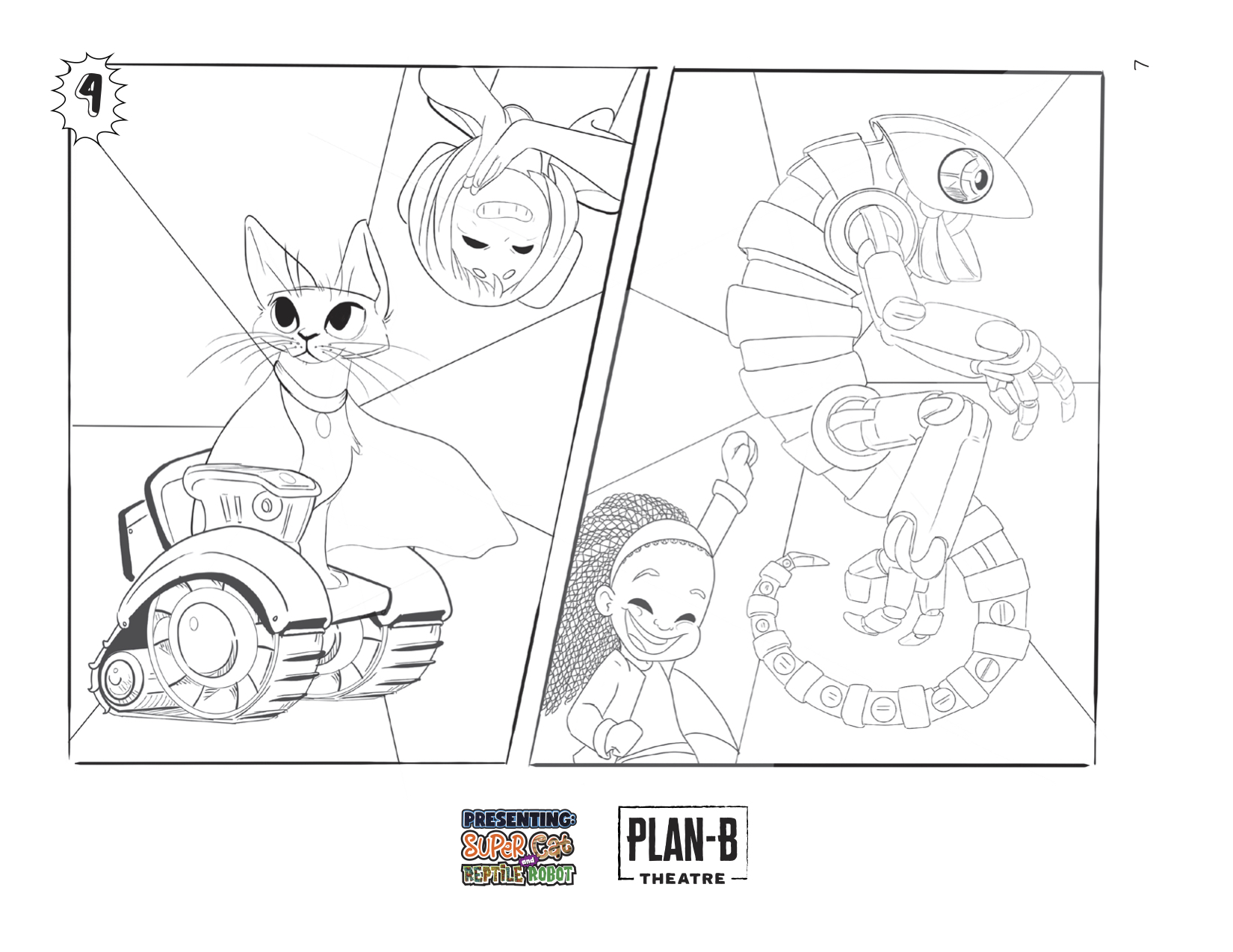 PRESENTING: SUPER CAT & REPTILE ROBOT coloring page with all female cast.