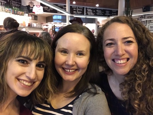Literary manager, Rachel Bykowski, director of the reading, Erin Kraft, and myself getting tasty food after the reading of ONCE A SPY.