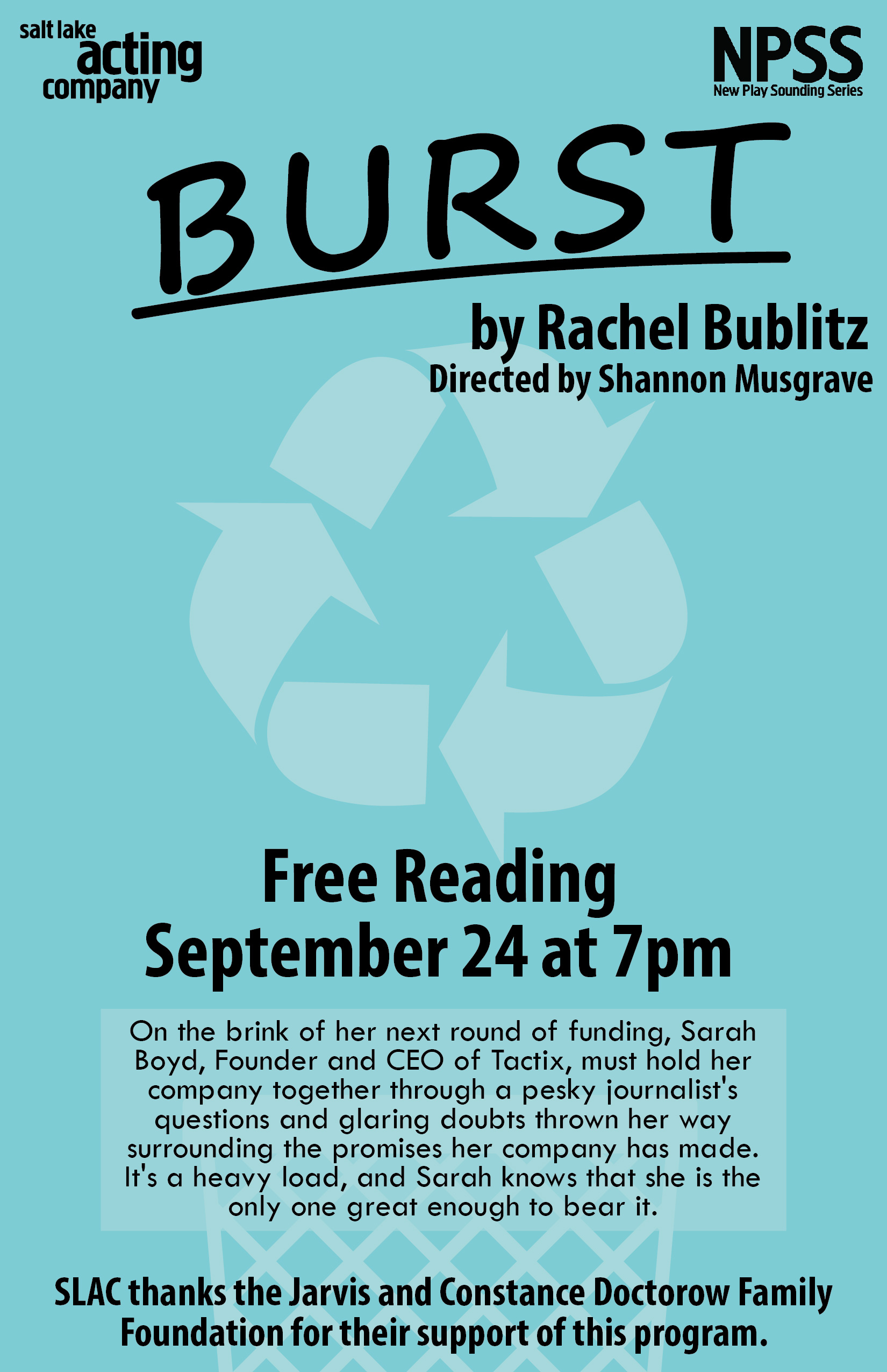 Poster for the BURST reading at Salt Lake Acting Company.